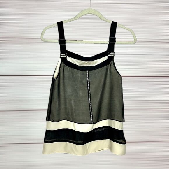 Rag & Bone Silk Layered Top Sleeveless Black Ivory Adjustable Strap Excellent 2 - Picture 10 of 13